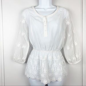 GUESS Bohemian Style Sheer Embroidered Blouse - S